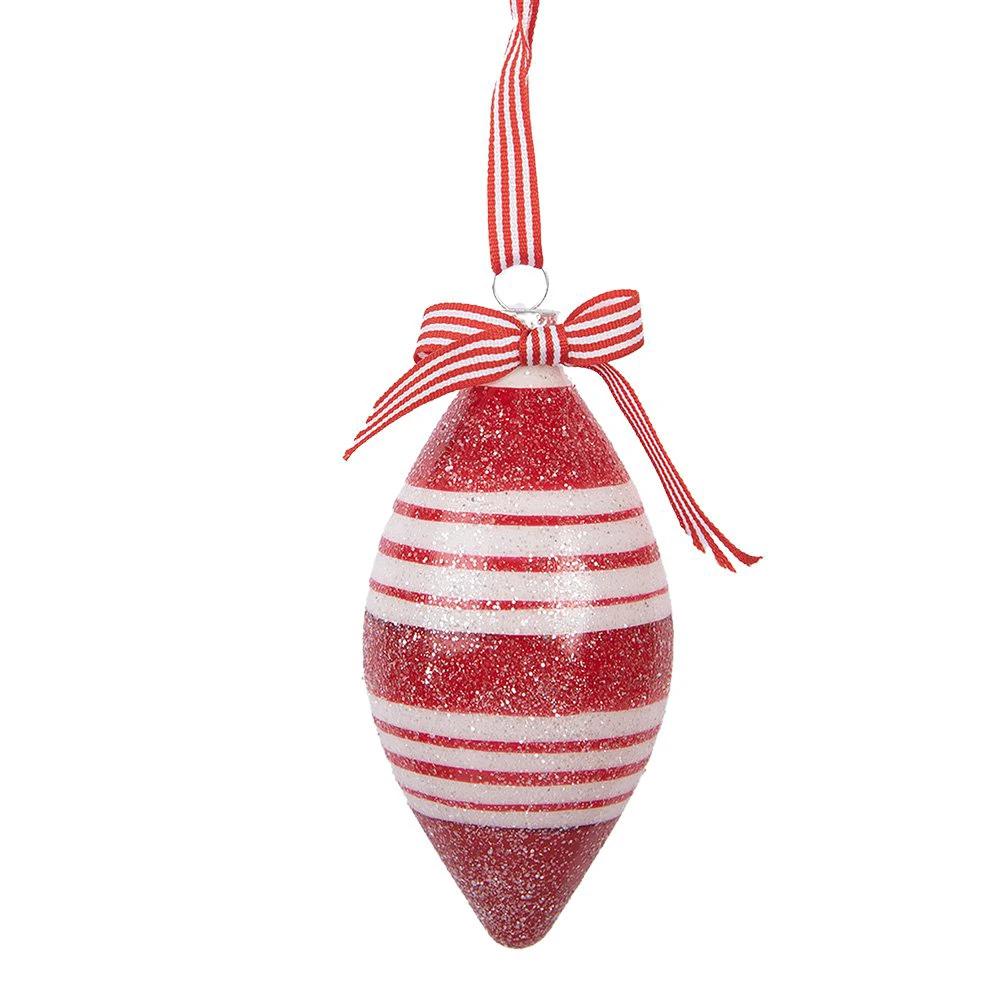 Christmas bauble Ø 6x12 cm red white glass by Clayre & Eef.