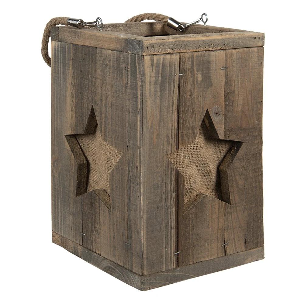 Relief light 19x19x28 cm brown wood star candle holder by Clayre & Eef.