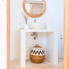Laundry Basket with Lid – Boho Laundry Hamper Round – Large Boho Basket – Woven Basket with Cotton Pattern PALEM (3 sizes Ø33/43/55cm) by Soeji