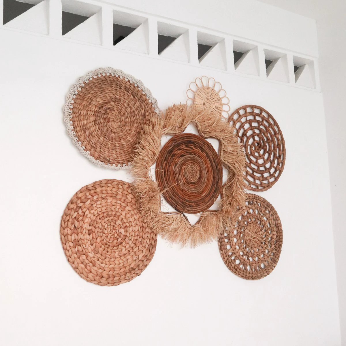 Tropical Wall Decoration Set 6 Mixed Pieces DALUM Boho Decor Handwoven from Natural Materials by Soeji
