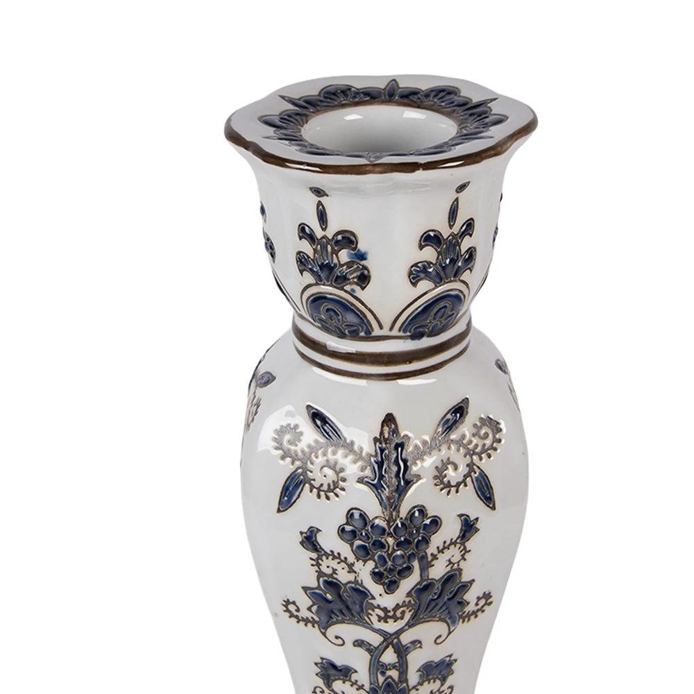 Candlestick Ø 15x28 cm White Blue Porcelain by Clayre & Eef.