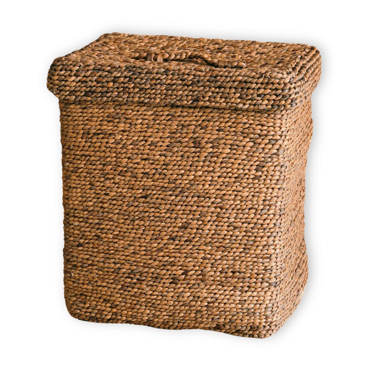 Large Laundry Basket with Lid – Decorative Woven Brown Basket – Rectangular Laundry Hamper – Boho Basket Handmade from Water Hyacinth SEMERU by Soeji