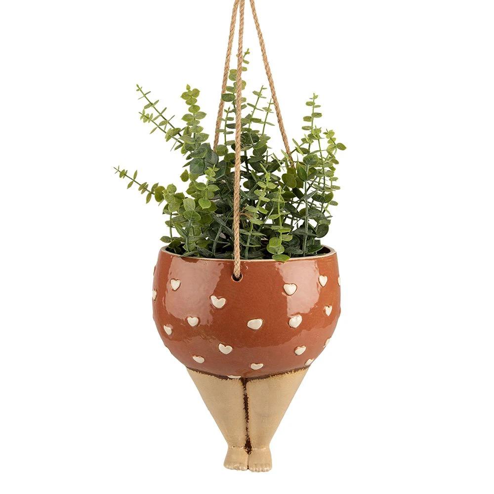Plant Hanger 17x15x20 cm Pink Beige Ceramic Woman Flower Pot by Clayre & Eef.