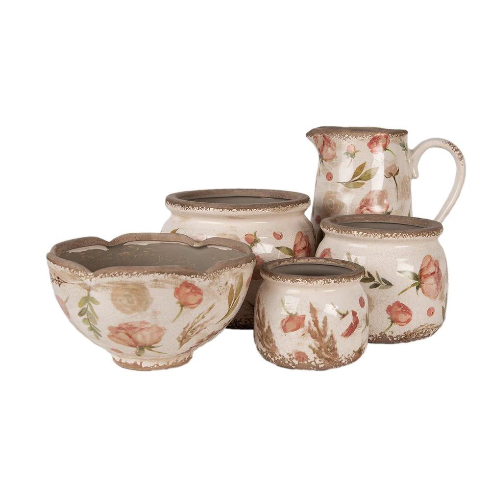Flowerpot Ø 20x15 cm beige pink ceramic flower flowerpot inside by Clayre & Eef.