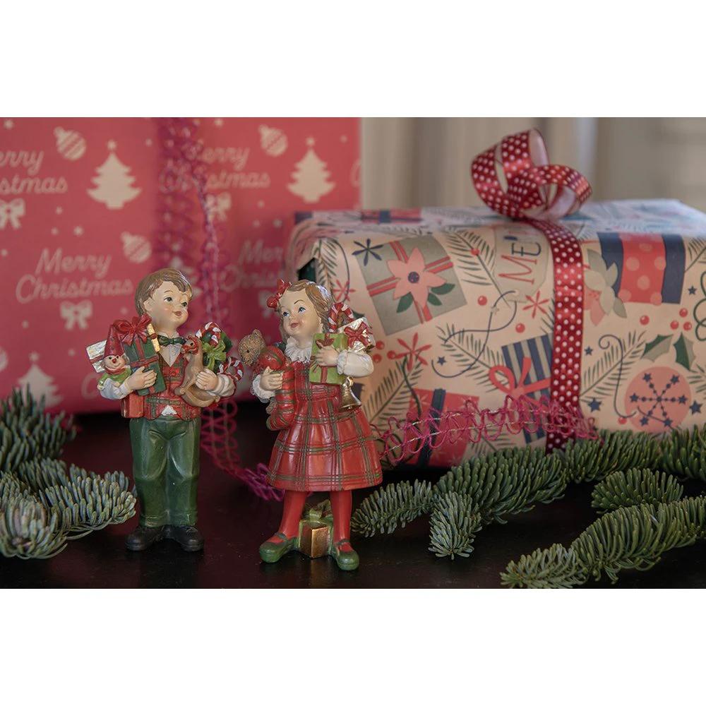 Decoration Statue Children set of 2 / 13 cm Red Green Polyresin Christmas decoration by Clayre & Eef.