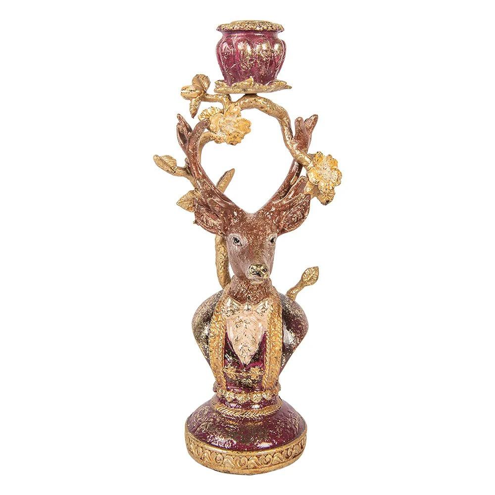 Candlestick Deer 14x11x31 cm Brown Plastic by Clayre & Eef.