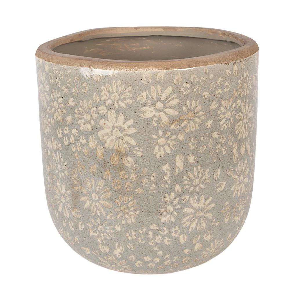 Flowerpot Ø 20x19 cm Gray Ceramic by Clayre & Eef.