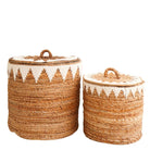 Laundry Basket with Lid Handwoven from Banana Fibre EMPAT Large Decorative Hamper Basket with white Cotton Macrame (2 sizes) by Soeji