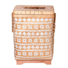 Laundry Basket with Lid DARI Handwoven from Bamboo with a Beige White Zig Zag Pattern by Soeji