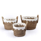 Round Seagrass Baskets with White Cotton Cords WAIGEO (3 sizes) Decorative Laundry or Storage Basket by Soeji