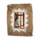 Seagrass Wall Mirror – Rectangular Boho Hanging Mirror – Fringe Wall Mirror with White Cotton Pattern 60x50 cm KIRANA by Soeji