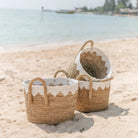 Round Seagrass Baskets with White Cotton Cords WAIGEO (3 sizes) Decorative Laundry or Storage Basket by Soeji