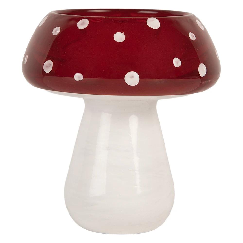 Tea light holder Ø 8x9 cm Red White Glass by Clayre & Eef.