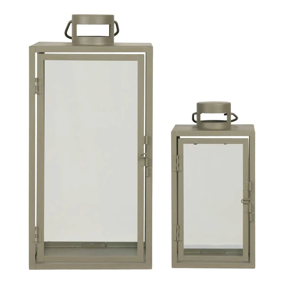 Corfu Lanterns - Green, Steel, Glass, 13/19.5x13/19.5x25.5/40 cm - Set of 2 by EMIRELLE