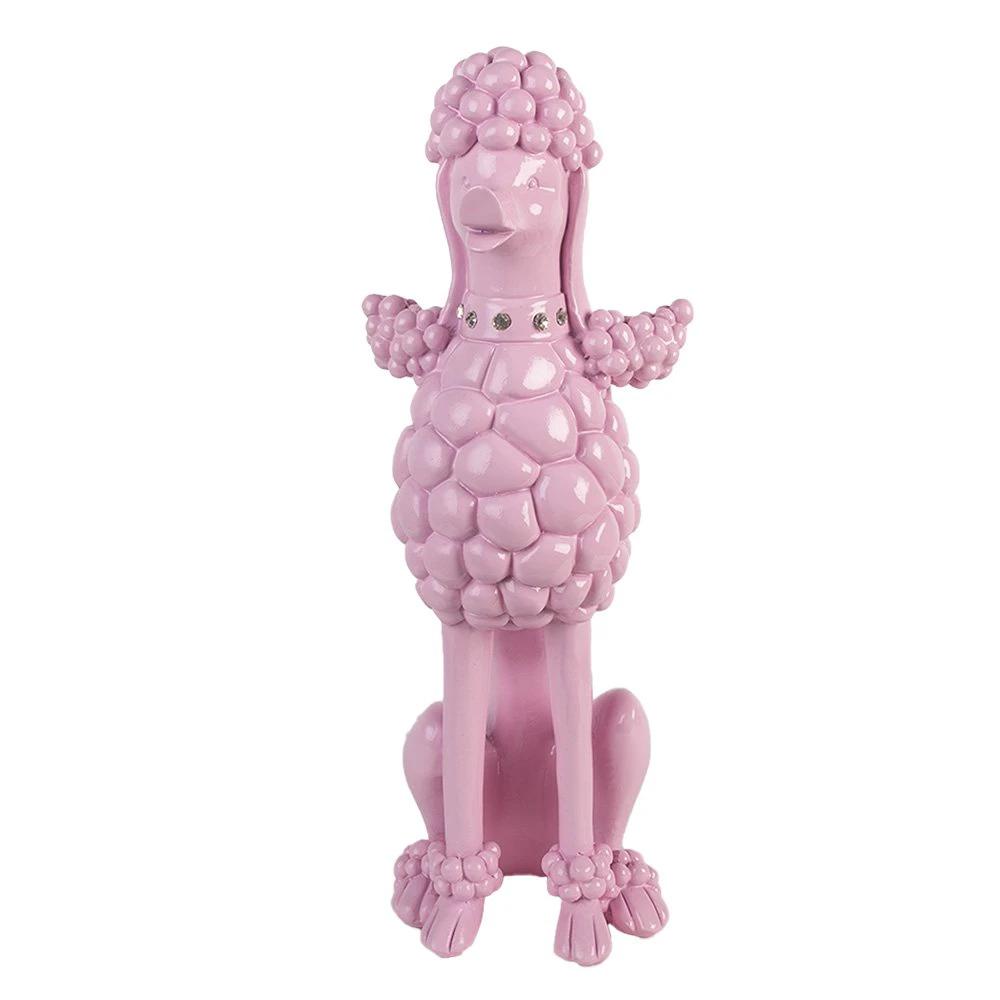Decoration image dog Poodle 13x17x33 cm pink plastic by Clayre & Eef.