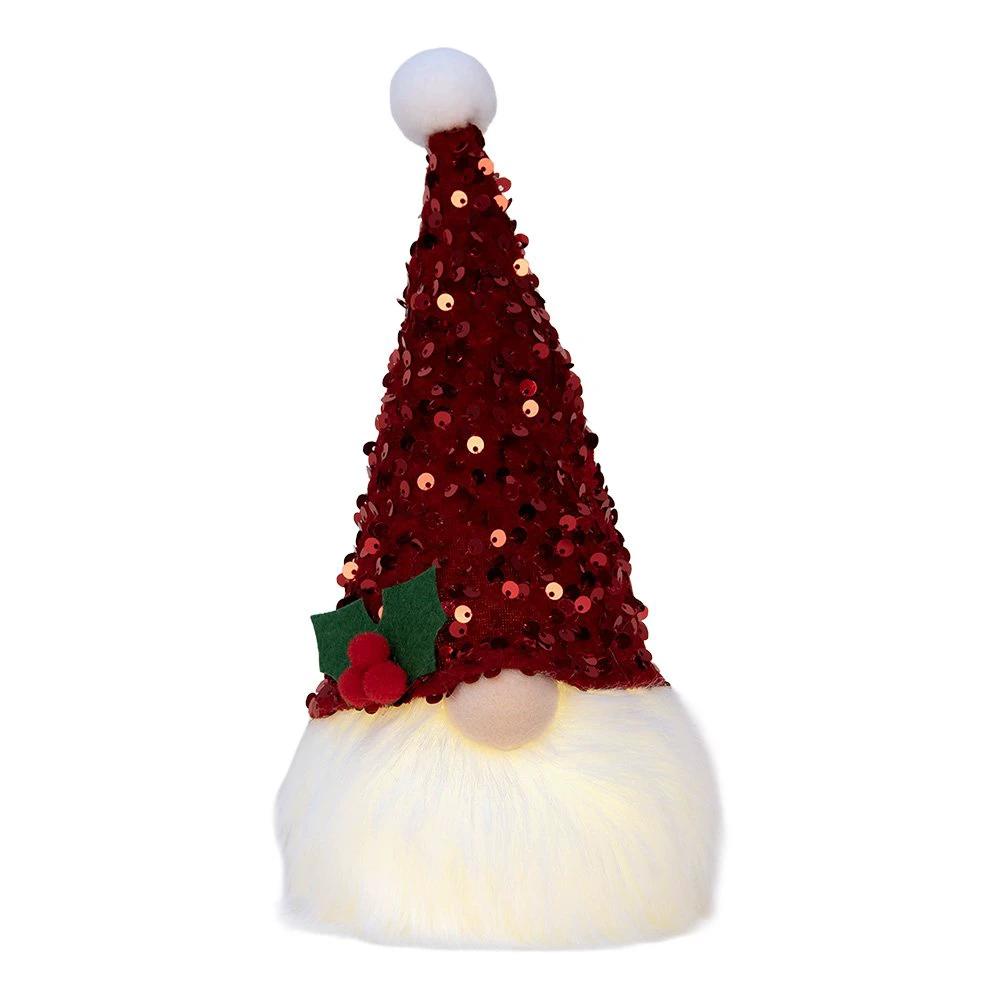 Weihnachtsdekoration mit LED-Beleuchtung Kabouter 10x10x25 cm rot, synthetisch, von Clayre & Eef.