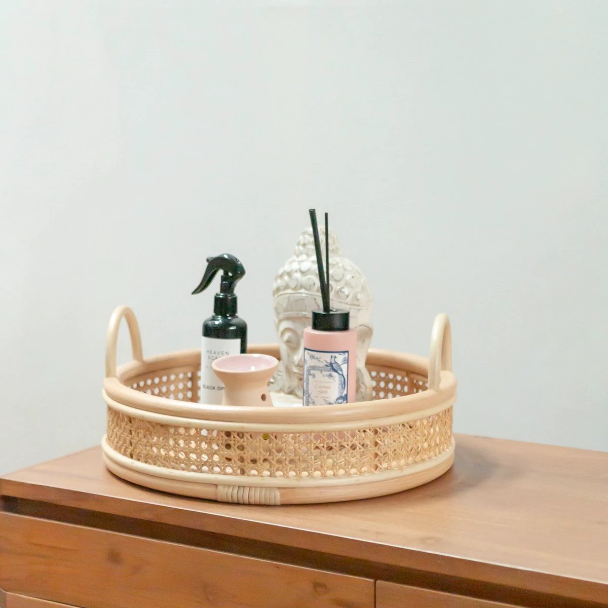 Rattan Tray | Round Serving Tray NEIRA Handmade Beige Decorative Tray Ø40 cm by Soeji