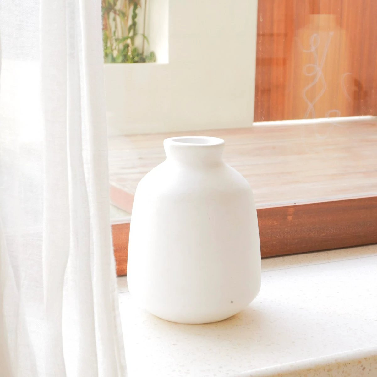 Vase White Small Round Decorative Vase for Dried or Fresh Flowers Hand Cast from Clay with BAWA by Soeji