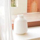 Vase White Small Round Decorative Vase for Dried or Fresh Flowers Hand Cast from Clay with BAWA by Soeji