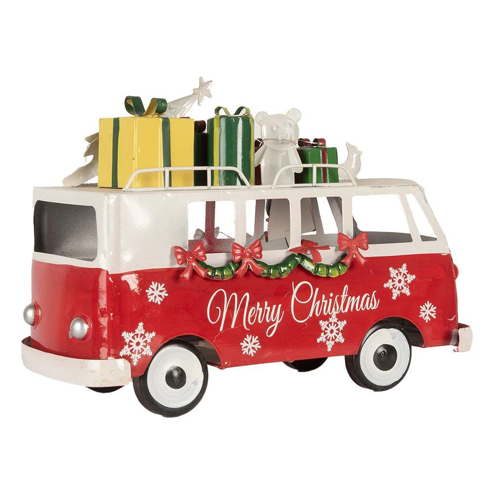 Christmas decoration with LED lighting bus 31x15x21 cm red metal by Clayre & Eef.