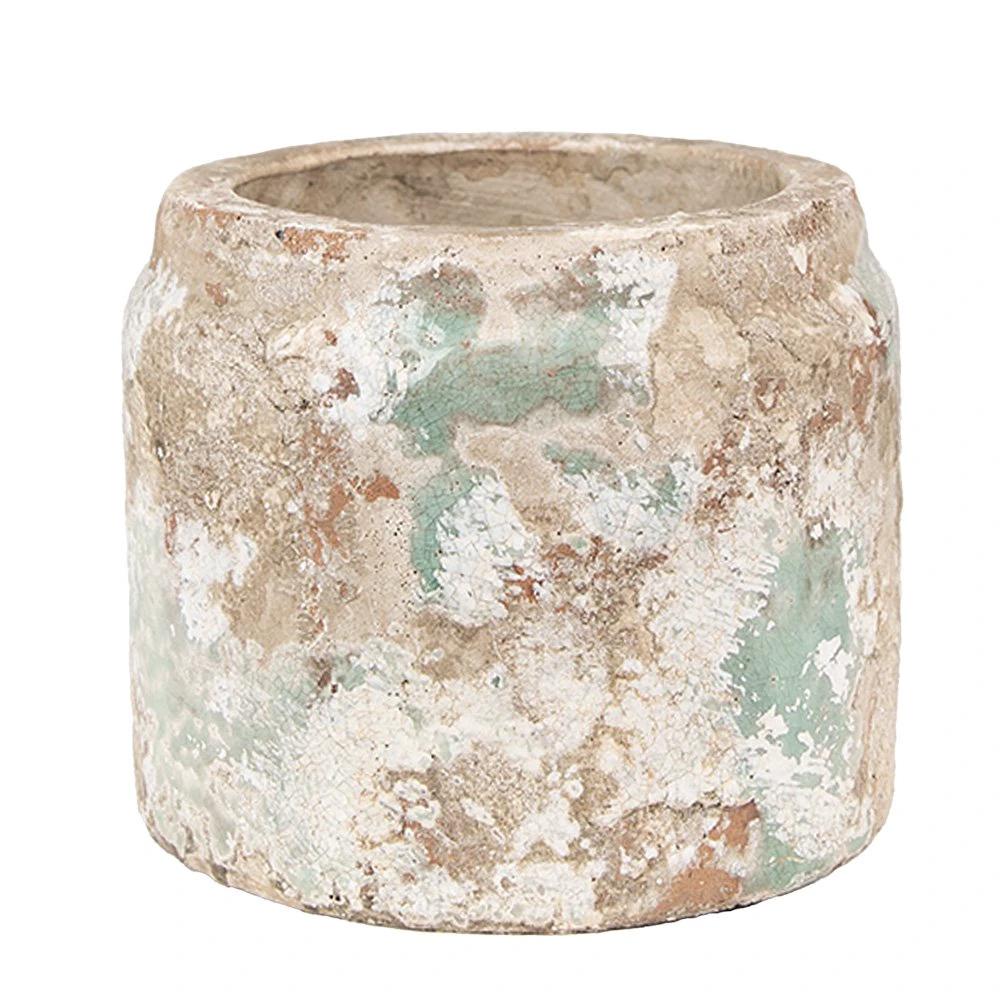 Flowerpot Ø 11x9 cm Beige Green Terracotta by Clayre & Eef.