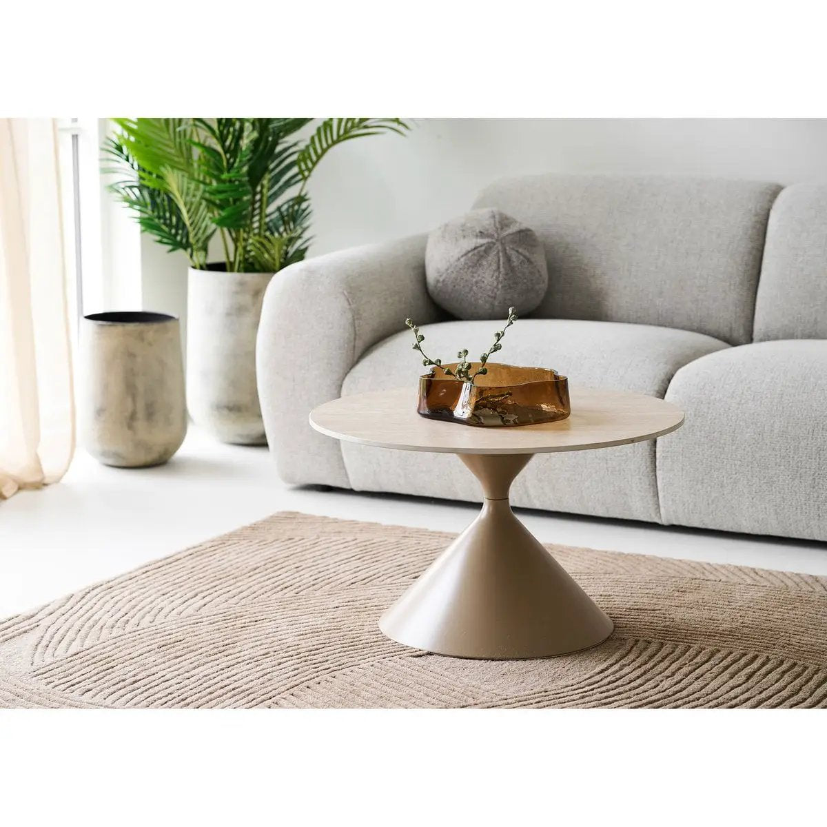 Annecy Coffee table, ceramic table top/steel, travertine/sand, ø70x41 cm by EMIRELLE