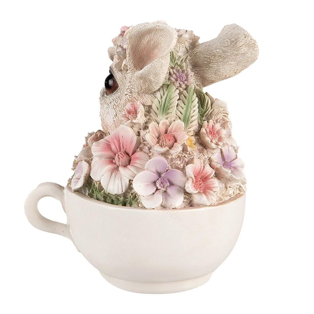 Rabbit statue 15 cm Gray Pink Polyresin statue decoration by Clayre & Eef.