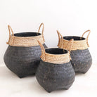Black Plant Basket Decorative Basket Large Laundry Basket BENOA (black) Hand-woven Basket made of Bamboo and Seagrass (3 sizes) by Soeji