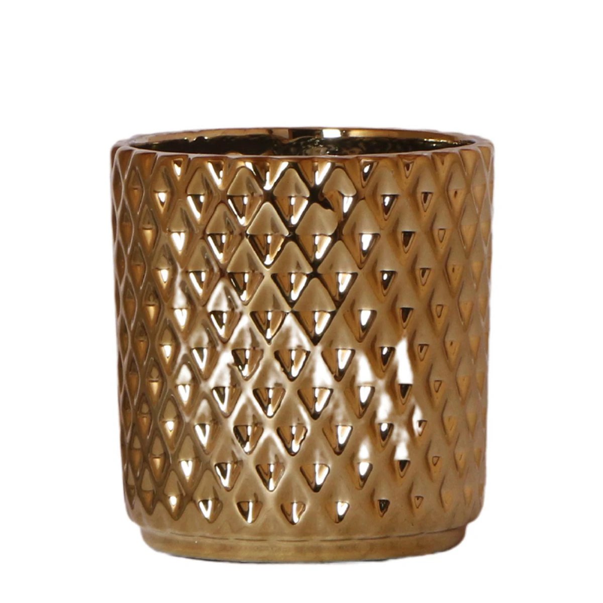 Hummingbird Home | Metallic diamond flower pot - Golden ceramic decorative pot Ø9cm by Kolibri Company