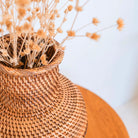 Rattan Vase – Wooden Vase – Vase for Dried Flowers – Small Rattan Vase – Boho Decor Vase Made of Woven Rattan and Wood (Ø 22cm) KAMARI brown by Soeji