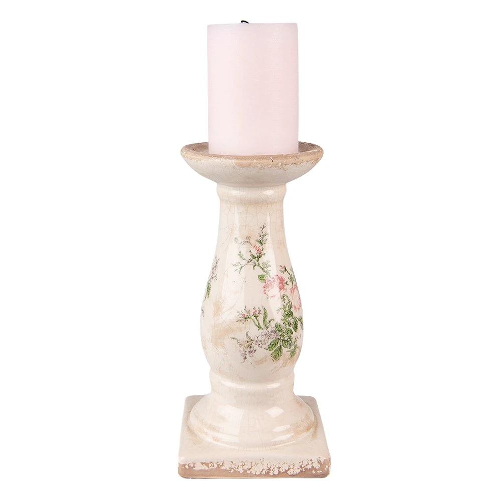 Kandelaar Ø 12x24 cm Roze Beige Keramiek Bloemen Kaarsenstandaard by Clayre & Eef.