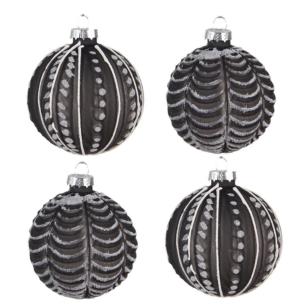 Christmas bauble set of 4 Ø 8 cm Black Glass Christmas decoration by Clayre & Eef.