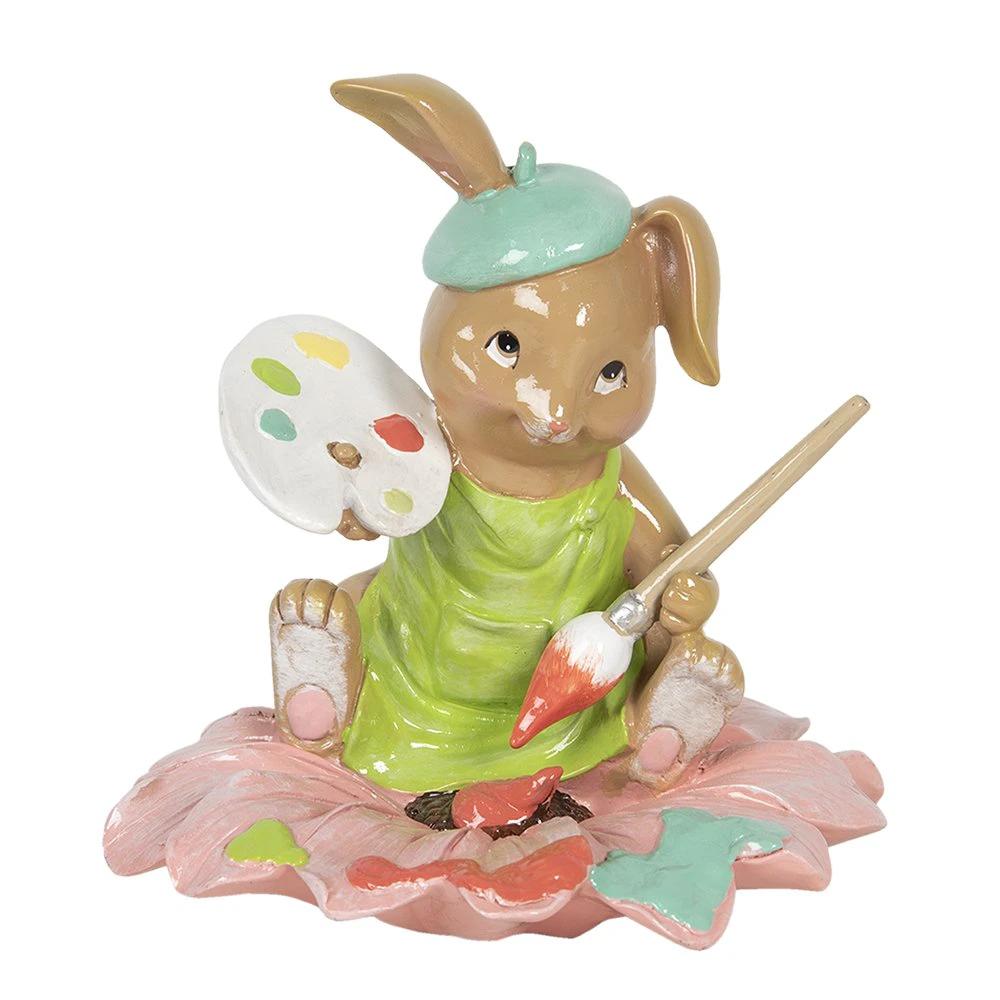 Decoration rabbit sitting on a flower 15x15x15 cm by Clayre & Eef.