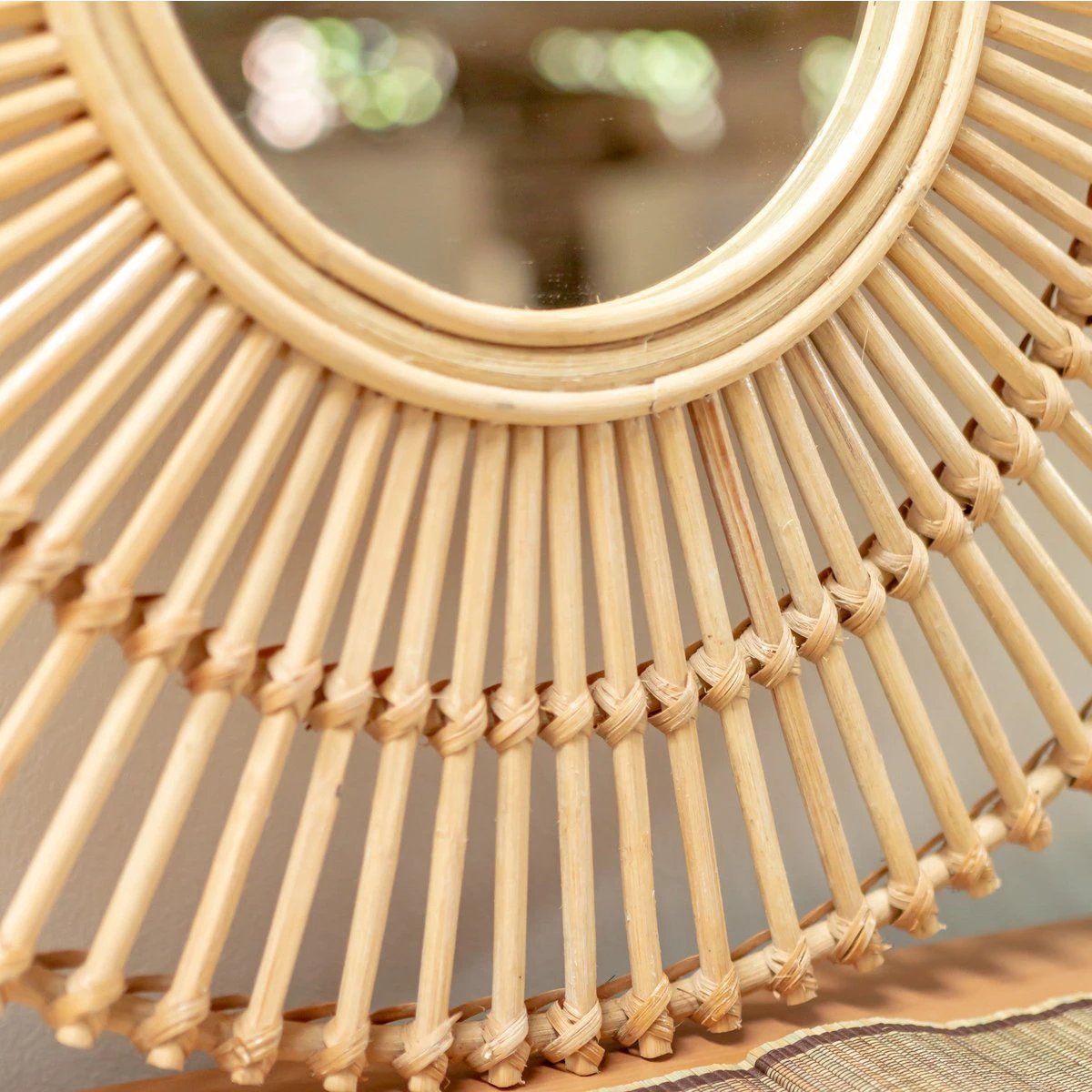 Round Rattan Mirror 58 cm | Handmade Boho Wall Mirror BUMI by Soeji