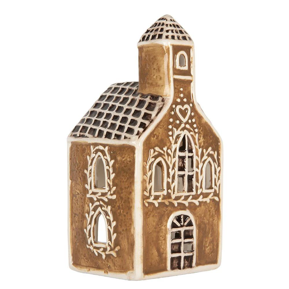 Tea light holder House 8x7x17 cm Brown Ceramic by Clayre & Eef.