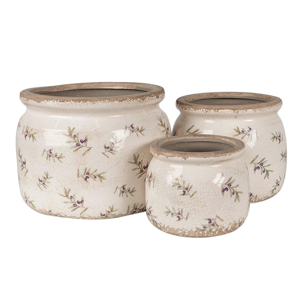 Blumentopf Ø 20x15 cm Beige Blau Keramik Oliven Blumentopf für Innenbereich von Clayre & Eef.