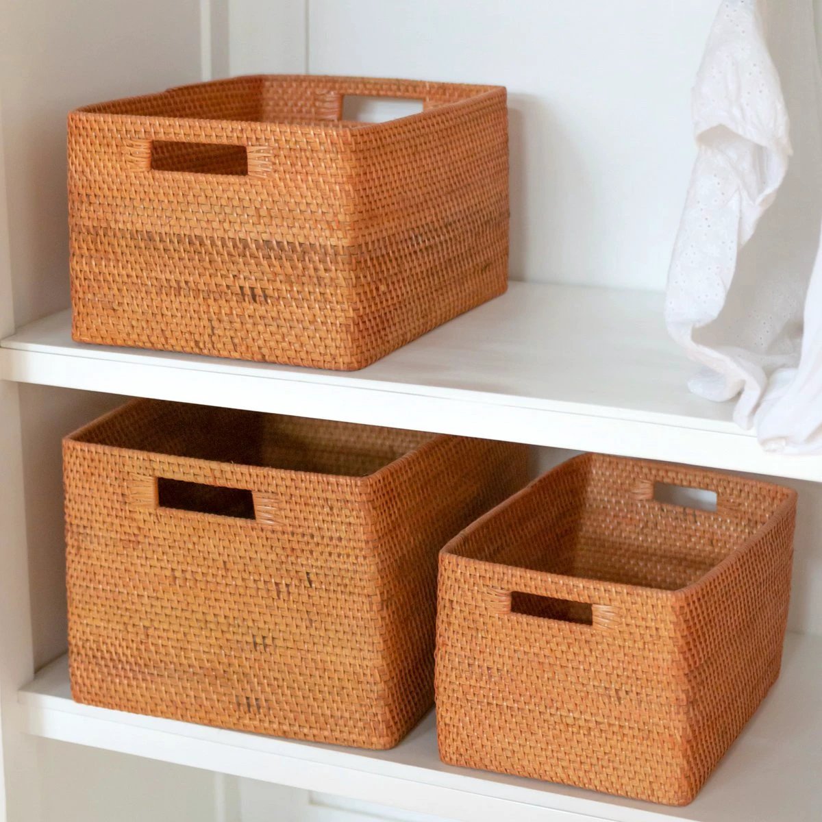 Shelf Basket made from Rattan Newspaper Basket Storage Basket Brown Handwoven Decorative Basket WARSA (3 sizes) by Soeji