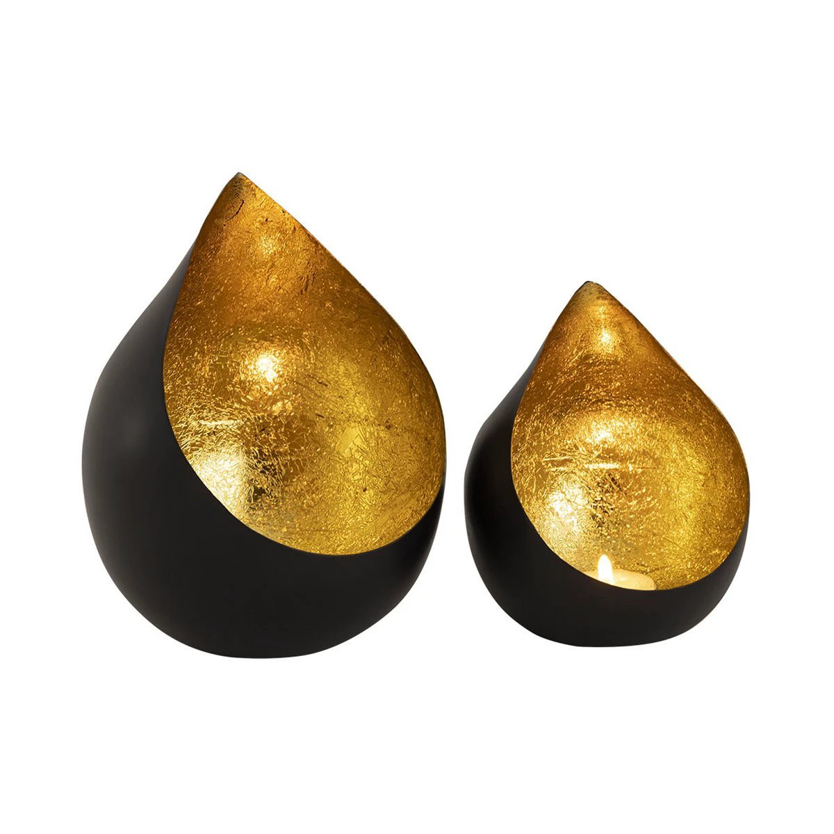 Tealight holder set 2-part Romy candle holder drop shape black matt gilded inside by Voglrieder kreatives Wohnen
