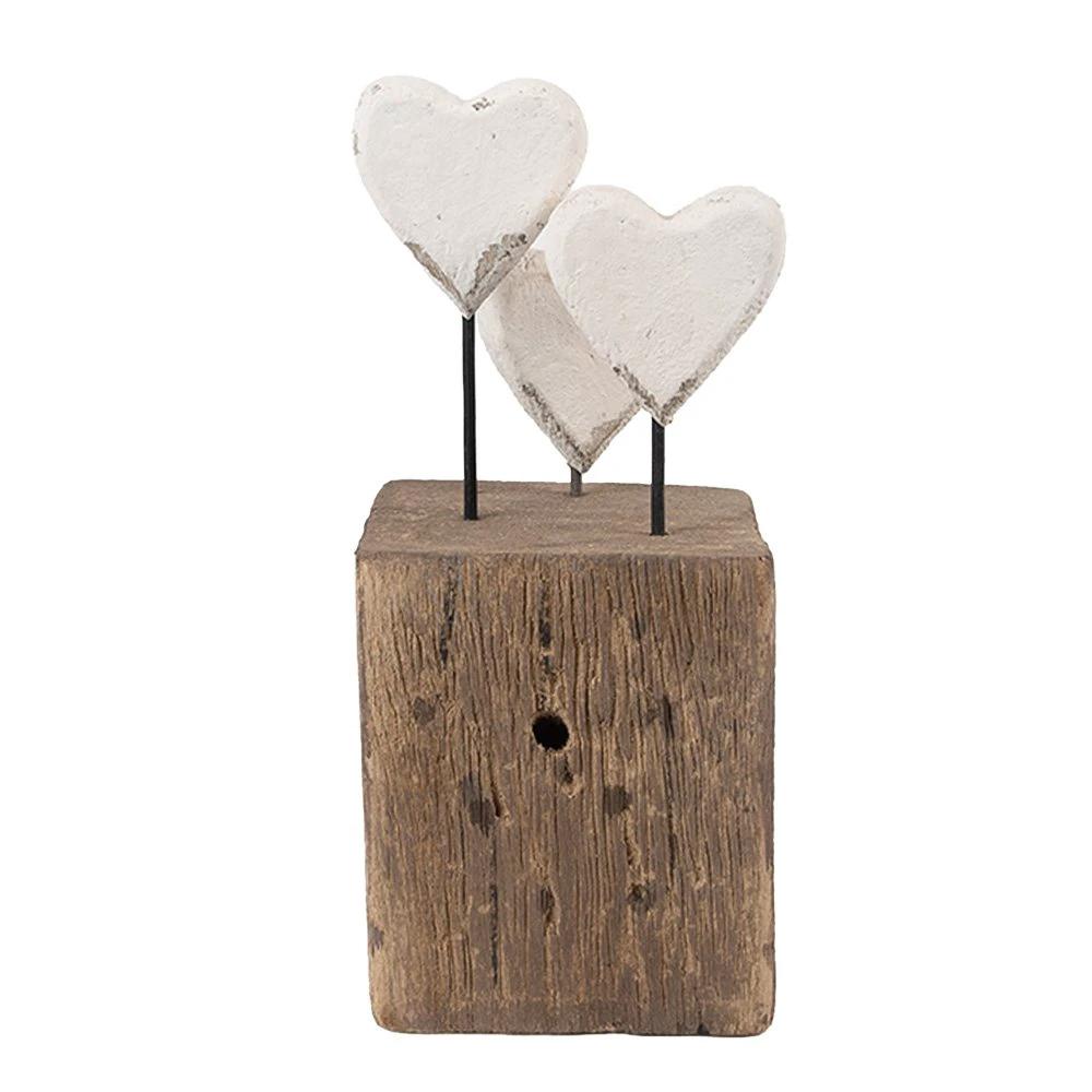Decoratie Beeld Harten 7x6x15 cm Wit Bruin Hout by Clayre & Eef.