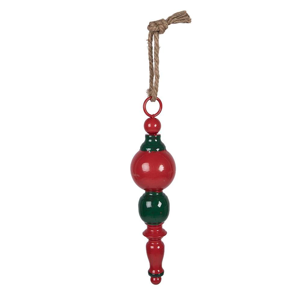 Christmas pendant Ø 8x33 cm Red Green Metal by Clayre & Eef.