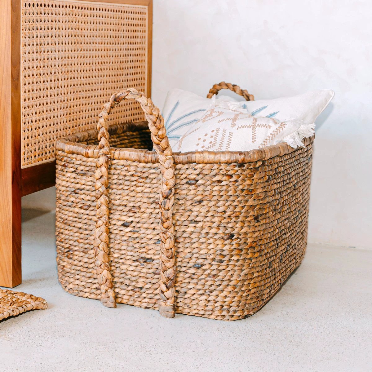 Extra Large Laundry Basket – Square Boho Hamper – Woven Decorative Basket – Storage Basket Made of Natural Water Hyacinth (2 sizes) MENTARI by Soeji