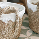 Round Seagrass Baskets with White Cotton Cords WAIGEO (3 sizes) Decorative Laundry or Storage Basket by Soeji