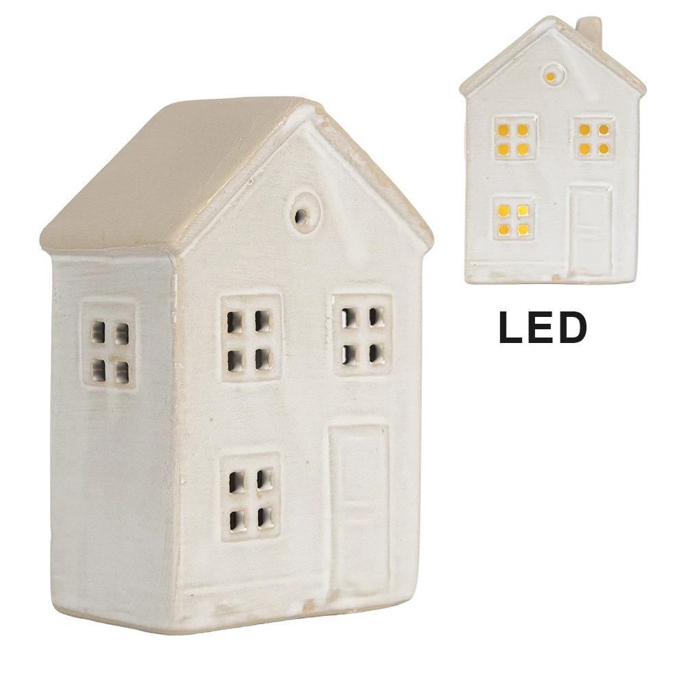 Decoration house with LED 8x5x12 cm Beige ceramics by Clayre & Eef.