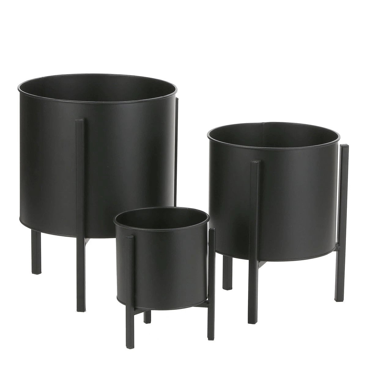 Jessy Flowerpot on Stand - Set of 3 - H35 x Ø27 cm - Metal - Black by Mica Decorations