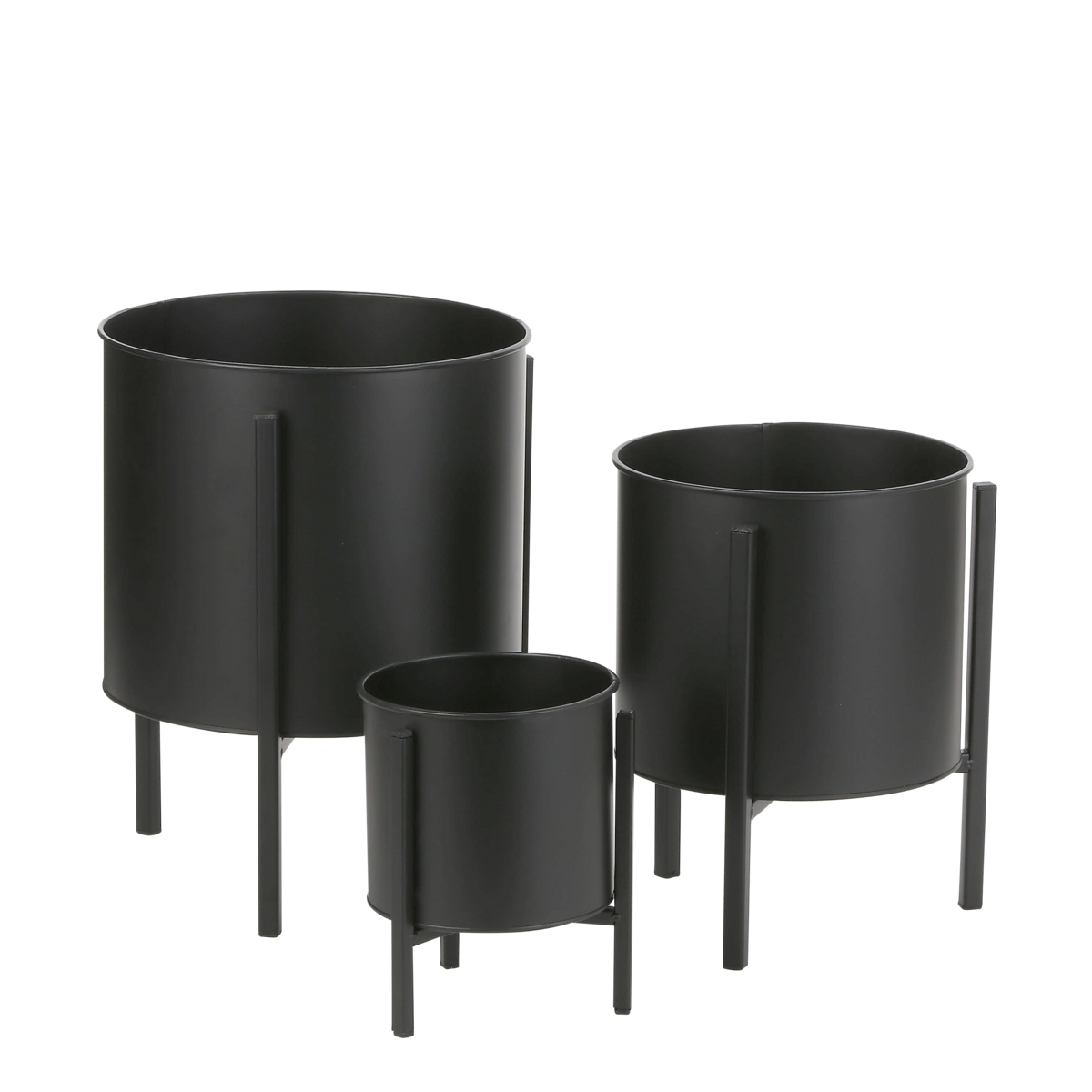 Jessy Flowerpot on Stand - Set of 3 - H35 x Ø27 cm - Metal - Black by Mica Decorations