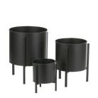 Jessy Flowerpot on Stand - Set of 3 - H35 x Ø27 cm - Metal - Black by Mica Decorations