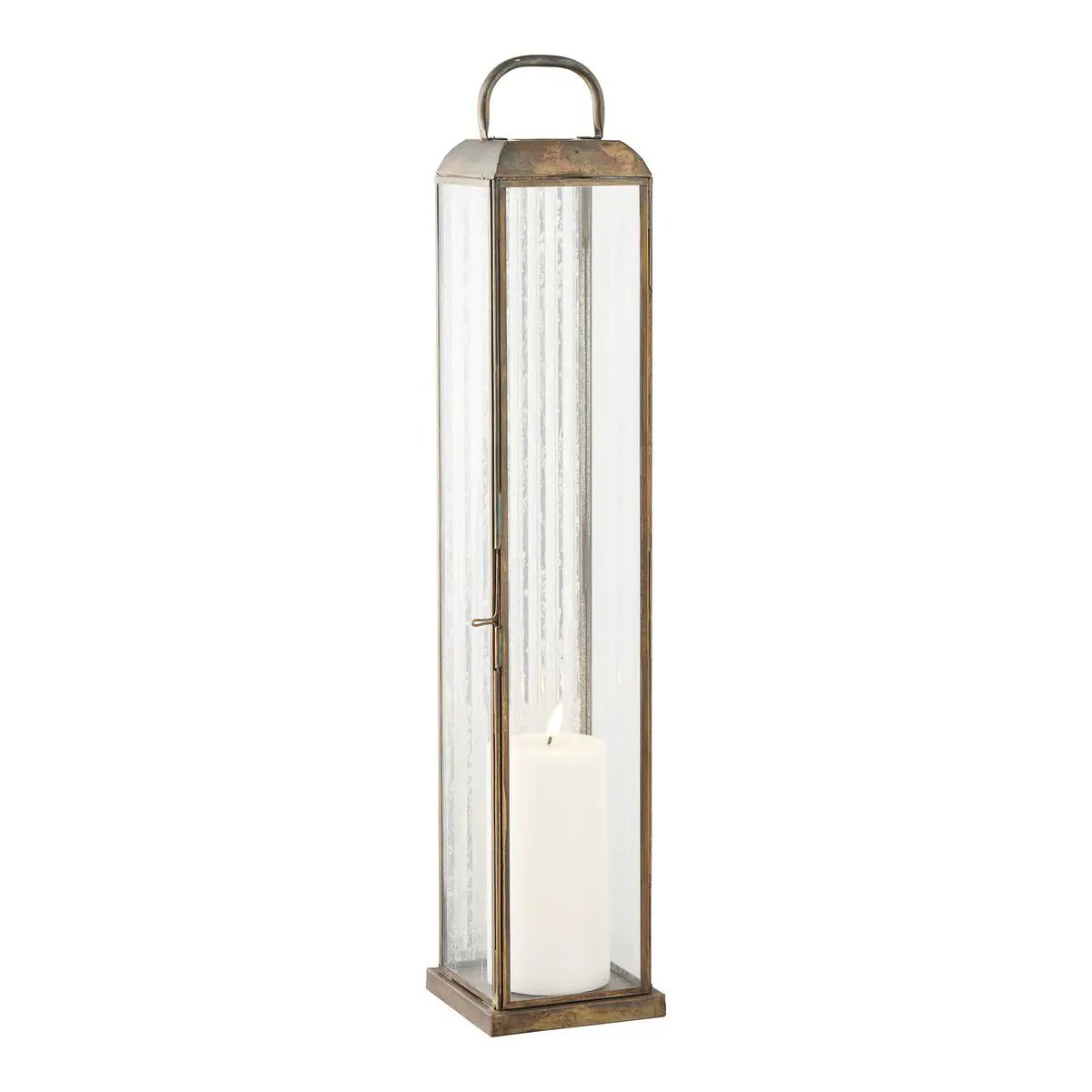 Herslev Lantern, glass/metal, antique brass look, 12x12x60 cm by EMIRELLE