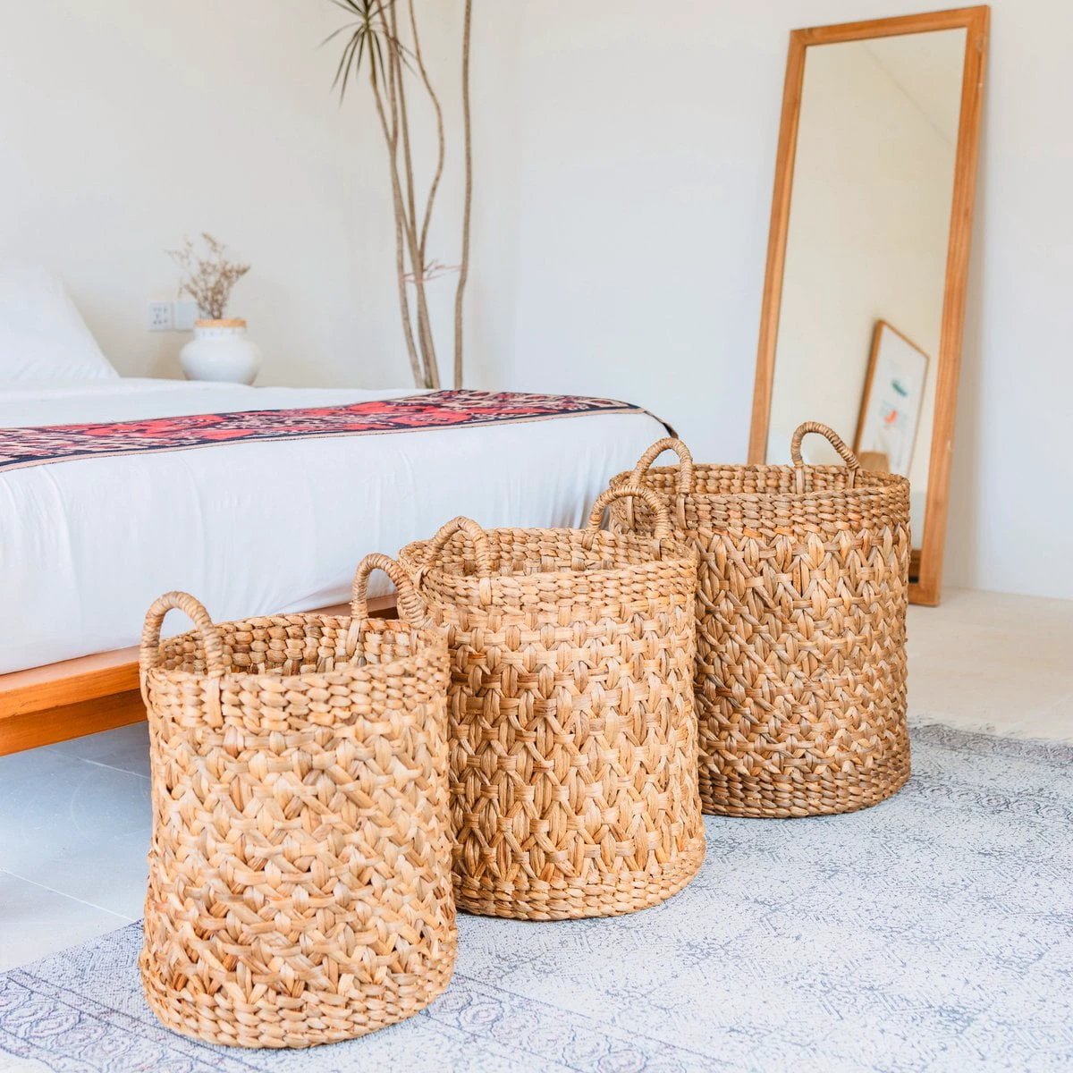 Round Woven Laundry Basket – Boho Plant Basket – Laundry Hamper Brown – Large Basket Made of Water Hyacinth RAJA (3 sizes Ø 35/40/50 cm) by Soeji