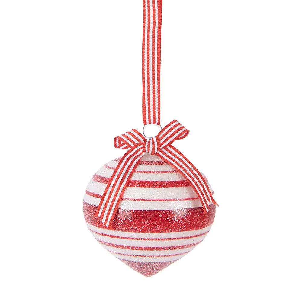 Christmas ball Ø 8x8 cm Red White Glass by Clayre & Eef.