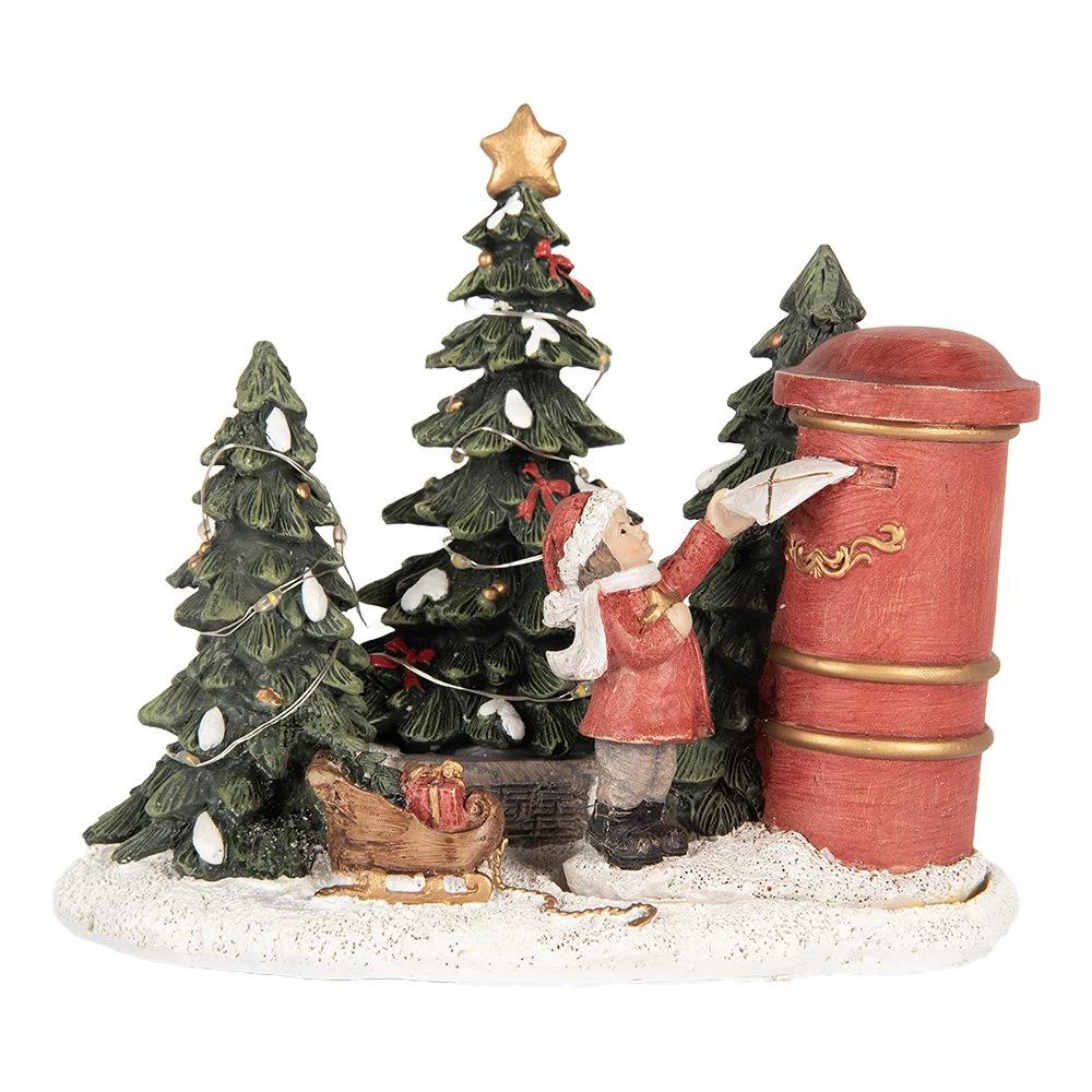 Christmas decoration with LED lighting child 16x12x14 cm red plastic by Clayre & Eef.